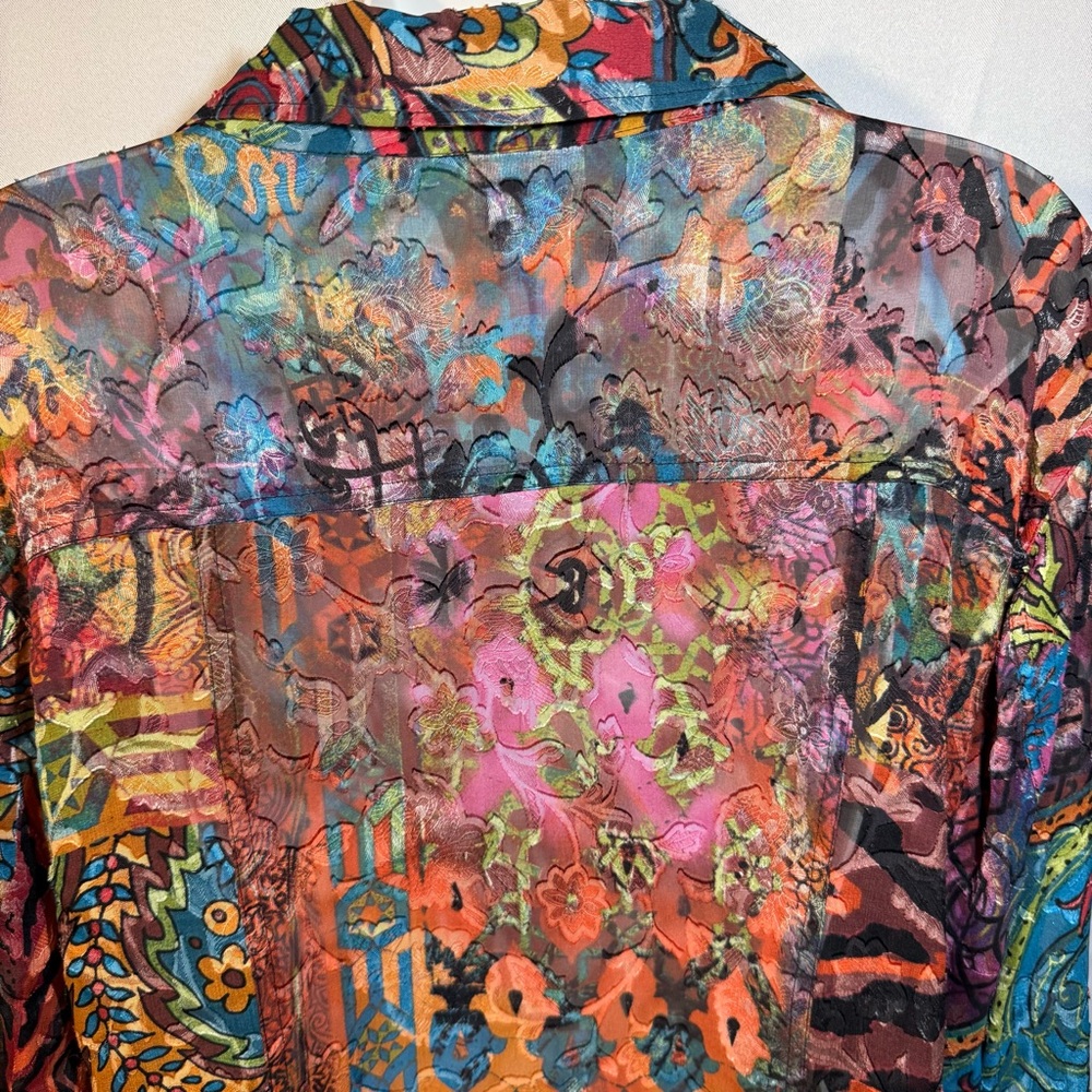 Chico’s Sheer Patchwork Button Front Top | Staine… - image 6